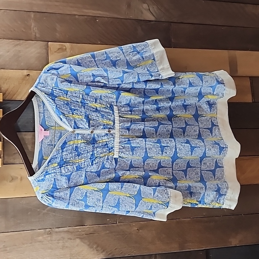 Lilly Pulitzer Worth Blue Pressed Butterflies Tunic Top SZ L